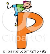 Poster, Art Print Of Childs Sketch Of A Boy On Top Of A Capital Letter P