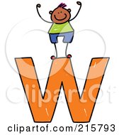 Poster, Art Print Of Childs Sketch Of A Boy On Top Of A Lowercase Letter W