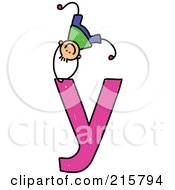 Royalty Free RF Clipart Illustration Of A Childs Sketch Of A Boy On Top Of A Lowercase Letter Y