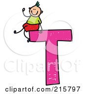 Poster, Art Print Of Childs Sketch Of A Boy On Top Of A Capital Letter T