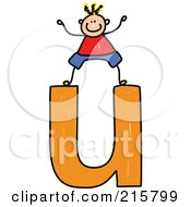 Poster, Art Print Of Childs Sketch Of A Boy On Top Of A Lowercase Letter U