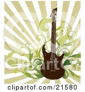 Poster, Art Print Of Electric Guitar With Music Notes And Radio Speakers Over A Grunge Background