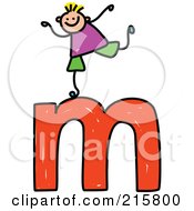 Poster, Art Print Of Childs Sketch Of A Boy On Top Of A Lowercase Letter M