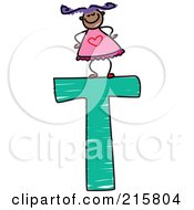 Poster, Art Print Of Childs Sketch Of A Girl On Top Of A Capital Letter T