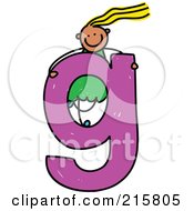 Royalty Free RF Clipart Illustration Of A Childs Sketch Of A Girl On A Lowercase Letter G