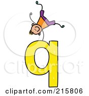 Poster, Art Print Of Childs Sketch Of A Boy On Top Of A Lowercase Letter Q