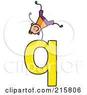 Royalty Free RF Clipart Illustration Of A Childs Sketch Of A Boy On Top Of A Lowercase Letter Q