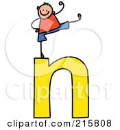 Poster, Art Print Of Childs Sketch Of A Girl On Top Of A Lowercase Letter N