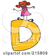 Royalty Free RF Clipart Illustration Of A Childs Sketch Of A Girl On Top Of A Capital Letter D by Prawny