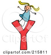 Poster, Art Print Of Childs Sketch Of A Girl On Top Of A Capital Letter Y