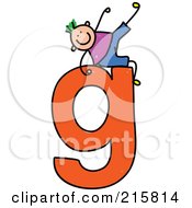 Poster, Art Print Of Childs Sketch Of A Boy On Top Of A Lowercase Letter G