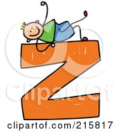 Poster, Art Print Of Childs Sketch Of A Boy On A Lowercase Letter Z