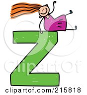 Poster, Art Print Of Childs Sketch Of A Girl On Top Of A Capital Letter Z