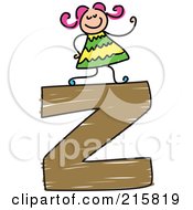 Poster, Art Print Of Childs Sketch Of A Girl On Top Of A Lowercase Letter Z