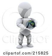 Poster, Art Print Of 3d White Character Holding A Small Globe