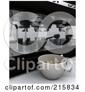 Royalty Free RF Clipart Illustration Of A 3d Coffee Cup By An Espresso Machine by KJ Pargeter