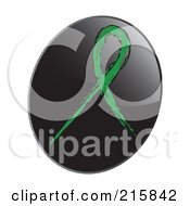 Poster, Art Print Of Green Awareness Ribbon On A Shiny Black App Icon Button
