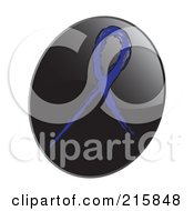 Poster, Art Print Of Dark Blue Awareness Ribbon On A Shiny Black App Icon Button