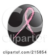 Poster, Art Print Of Pink Awareness Ribbon On A Shiny Black App Icon Button