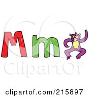 Poster, Art Print Of Childs Sketch Of A Capital And Lowercase Letter M With A Monkey