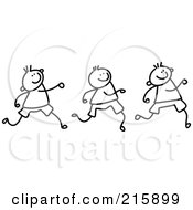 Childs Sketch Of Black And White Boys Marching