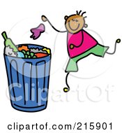 Poster, Art Print Of Childs Sketch Of A Boy Putting Garbage In A Bin