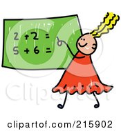 Poster, Art Print Of Childs Sketch Of A Girl Doing Math On A Chalk Board