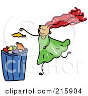 Poster, Art Print Of Childs Sketch Of A Girl Putting Garbage In A Can