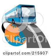 Poster, Art Print Of Modern Blue Public Bus Driving Around A Globe - 2