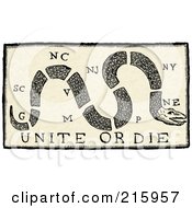 Poster, Art Print Of Vintage Sepia Unite Or Die Flag With A Snake