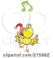 Poster, Art Print Of Yellow Christmas Chicken Wearing A Santa Hat And Singing Carols - 3