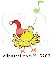 Poster, Art Print Of Yellow Christmas Chicken Wearing A Santa Hat And Singing Carols - 1