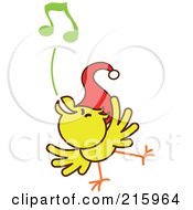 Yellow Christmas Chicken Wearing A Santa Hat And Singing Carols - 5