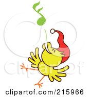 Poster, Art Print Of Yellow Christmas Chicken Wearing A Santa Hat And Singing Carols - 6