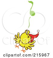 Yellow Christmas Chicken Wearing A Santa Hat And Singing Carols - 2
