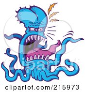 Poster, Art Print Of Mad Blue Octopus Monster Screaming