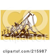 Royalty Free RF Clipart Illustration Of A Team Of Linemen Raising A Pole
