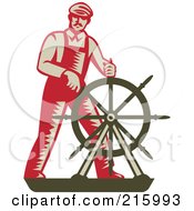 Poster, Art Print Of Retro Captain Steering A Helm
