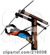 Poster, Art Print Of Lineman On A Pole - 16