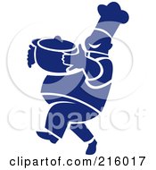 Royalty Free RF Clipart Illustration Of A Blue And White Chef Carrying A Pot
