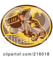 Retro Woodcut Dump Truck Logo