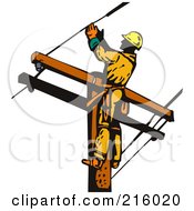 Poster, Art Print Of Lineman On A Pole - 17