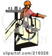Poster, Art Print Of Retro Lineman Working In A Lift Bucket - 1