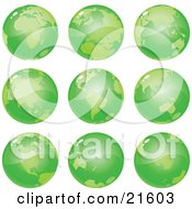Poster, Art Print Of Nine Green Global Views Of The Different Continents Of Planet Earth