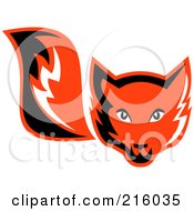 Poster, Art Print Of Retro Red Fox Face And Tail