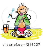 Royalty Free RF Clipart Illustration Of A Childs Sketch Of A Boy Eating Breakfast by Prawny