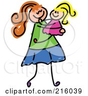 Poster, Art Print Of Childs Sketch Of A Mom Carrying Her Daughter