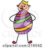 Royalty Free RF Clipart Illustration Of A Childs Sketch Of A Boy Holding A Huge Easter Egg by Prawny