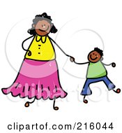 Poster, Art Print Of Childs Sketch Of A Black Mother Holding Hands With Her Son