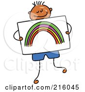 Poster, Art Print Of Childs Sketch Of A Boy Holding A Drawing Of A Rainbow